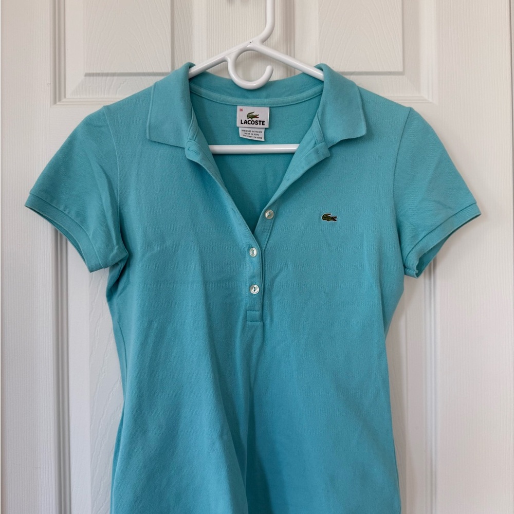 Lacoste Blue Fitted Button Down Polo Shirt